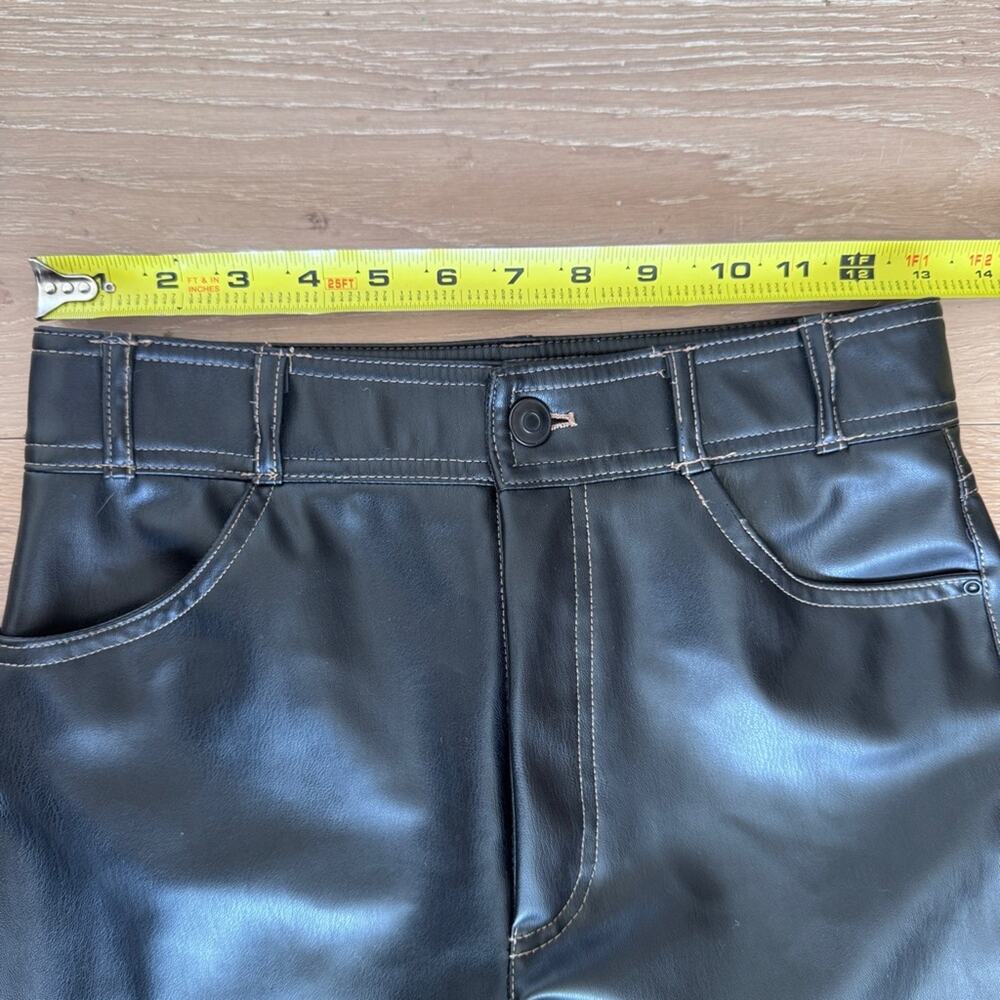 Zara Black Faux Leather Straight Leg Contrast Stitch Pants size XS - Picture 10 of 16